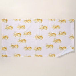 Toalha De Praia Ananás Tropicais Dourados