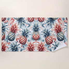 Toalha De Praia Ananás vermelhos, brancos e azuis