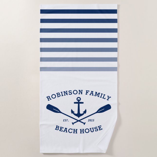 Toalha De Praia Anchor Oars Family Name Beach House White (Frente)