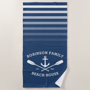 Toalha De Praia Anchor Oars Nome da família Beach House Azul Aqua