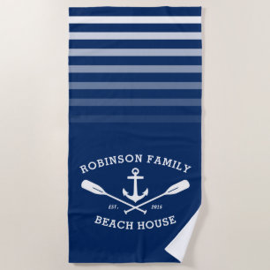 Toalha De Praia Anchor Oars Nome da família Beach House Marinho B