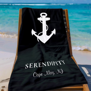 Toalha De Praia Âncora de barcos preto personalizado