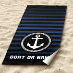 Toalha De Praia Âncora do mar náutico Seu nome ou Marinho de barco<br><div class="desc">Âncora do mar náutico com seu nome personalizado ou nome do barco em uma Torre Azul,  Preta e Praia Branca do Marinho. Esta toalha personalizada não só o manterá seco,  como também é uma peça divertida de conversa. Faz um presente de excelente para qualquer ocasião.</div>