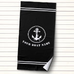 Toalha De Praia Âncora e corda náuticas com nome de embarcação pre<br><div class="desc">Ancoragem e Corda Náuticas Russas com seu nome de barco personalizado Black Beach Towel. Esta toalha personalizada não só o manterá seco,  como também é uma peça divertida de conversa. Faz um presente de excelente para qualquer ocasião.</div>