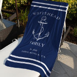 Toalha De Praia Âncora Personalizada da Família Azul Marinho Náuti<br><div class="desc">Descubra o acessório perfeito para suas férias em família, getaways de verão, e poolside lounging! Nossa Marinho Náutica Blue Custom Anchor Beach Towel não só parece na moda, mas também oferece um toque divertido e pessoal para suas aventuras na praia. Leia para saber mais sobre esta toalha. A toalha de...</div>