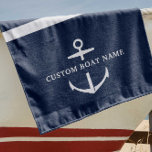Toalha De Praia Ancoragem Náutica do Nome do Barco Personalizado M<br><div class="desc">Toalha de praia barco náutica em azul marinho mostrando uma âncora,  assim como seu nome de barco personalizado.</div>