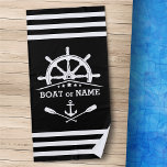 Toalha De Praia Ângulo Náutico Orelos Helme Seu Nome Preto e Branc<br><div class="desc">Âncora náutica e remos cruzados e roda do barco - Helm com nome personalizado em uma toalha de praia personalizável de Na moda. Esta toalha personalizada não só o manterá seco,  como também é uma peça divertida de conversa. Faz um presente de excelente para qualquer ocasião.</div>