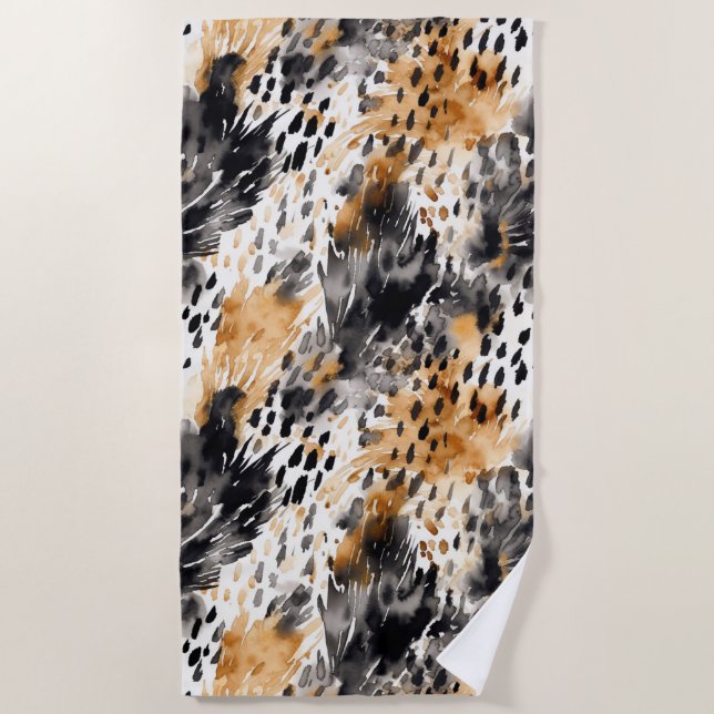 Toalha De Praia Animais-Leopardo-Preto-Branco (Frente)
