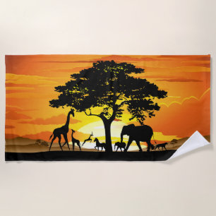 Toalha De Praia Animais Selvagens no Sunset da savana africana
