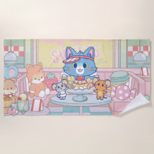 Toalha De Praia Anime Tom, Jerry e Tuffy Dessert Parlor
