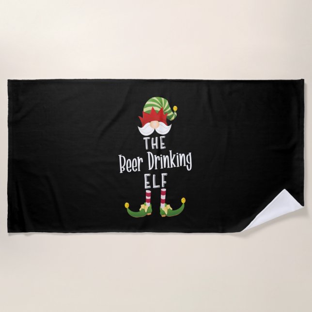 Toalha De Praia Aniversário de Natal do Grupo Elf Beer Bebendo (Frente)