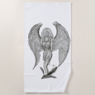 Toalha De Praia Anjo, Arte Lápis, design preto e branco