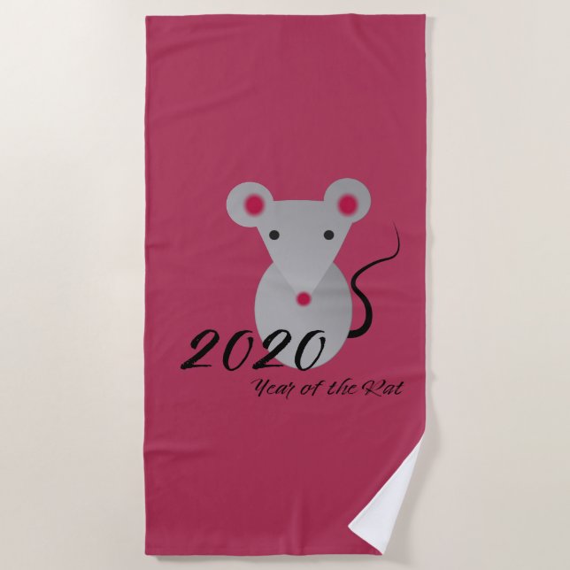 Toalha De Praia Ano Novo Chinês 2020 Ano do Rato (Frente)