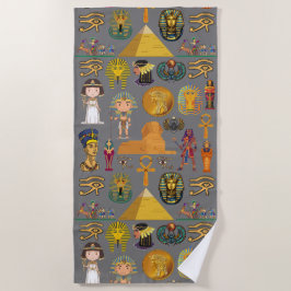 Toalha De Praia Antigo Egípcio Hieroglífico - Padrão Faraó