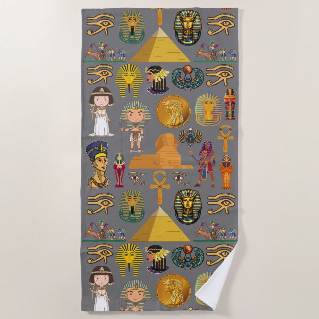 Toalha De Praia Antigo Egípcio Hieroglífico - Padrão Faraó (Frente)