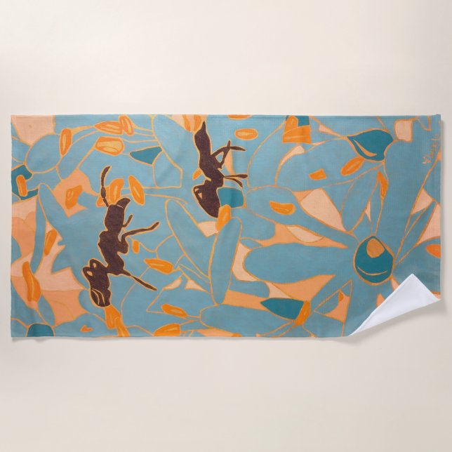 Toalha De Praia Ants with Blue flowers Autralian Flora (Frente)