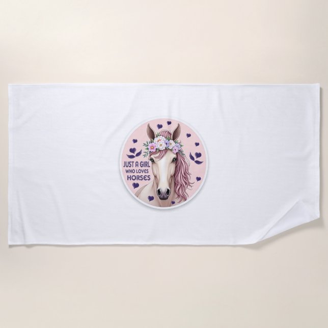 Toalha De Praia Apenas uma garota que ama cavalos (2) (Frente)