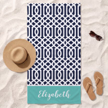 Aqua e Azul Marinho Treliça Monogramada