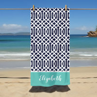 Aqua e Marinho Trellis Monograma