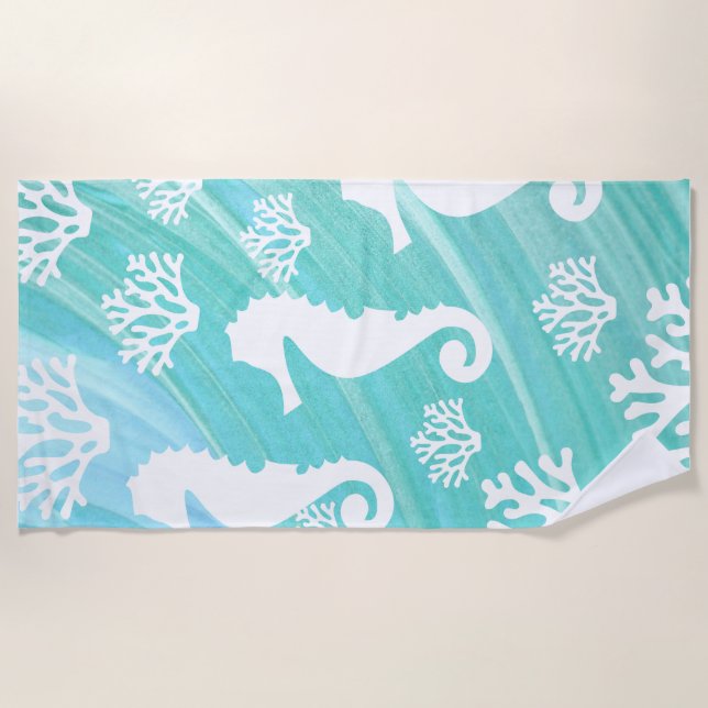 Toalha De Praia Aqua Ocean Seacavalo Coral (Frente)