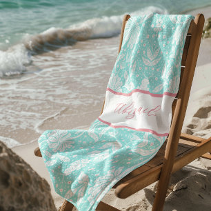 Toalha De Praia Aqua rosa cor-de-rosa personalizado William Morris