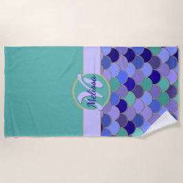 Toalha De Praia Aqua Teal & Purple Scalmid Monograma + Nome