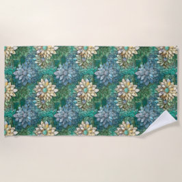 Toalha De Praia Aqua White Turquoise Green Floral