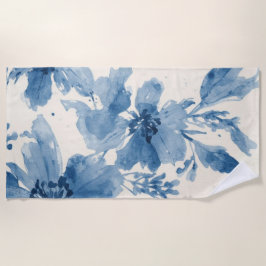 Toalha De Praia Aquarela Azul Floral Pintada Botânica Caprichosa