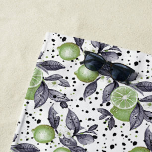 Toalha De Praia aquarela esboçada com detalhes das folhas verdes,