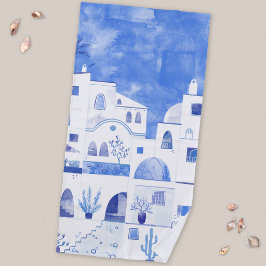 Toalha De Praia Aquarela Moderna de Santorini Ilha Grega