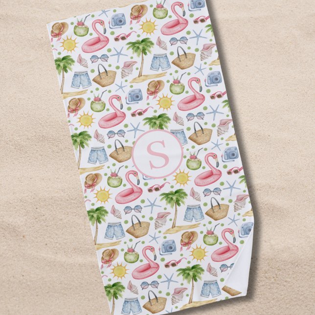 Toalha De Praia Aquarela Tropical de Verão Personalizada (Criador carregado)