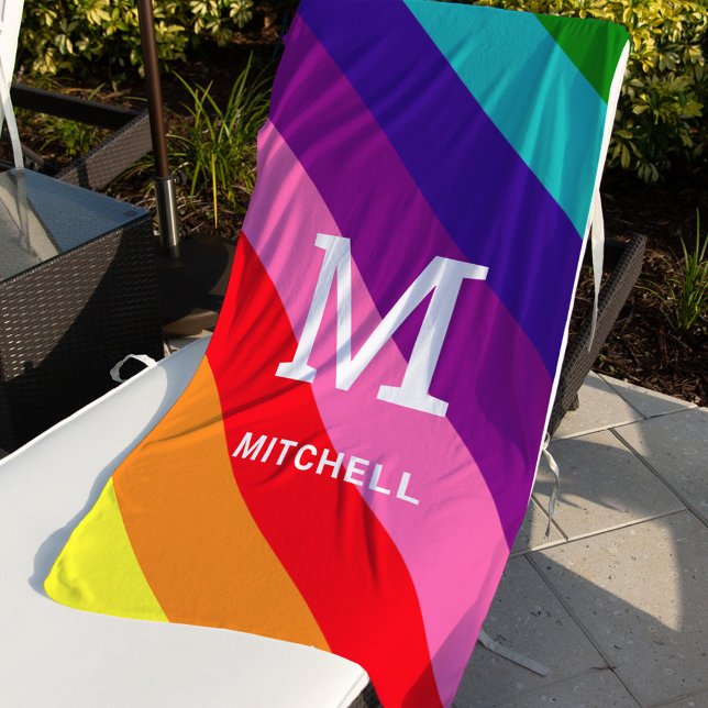 Toalha De Praia Arco-Íris 8 Stripe Orgulho gay Monograma Personali (Criador carregado)