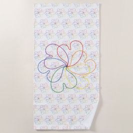 Toalha De Praia Arco-íris Colorido na flor branca do coração