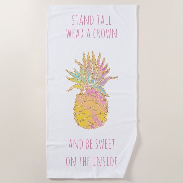 Toalha De Praia Arco-íris Dourado e abacaxi bonitinho Seja abacaxi (Frente)