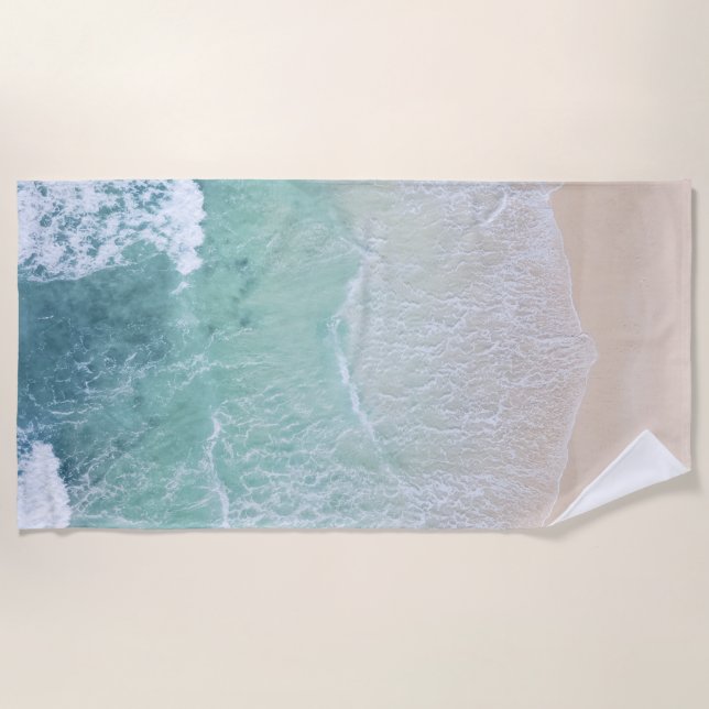 Toalha De Praia Areia Verde e White Lace Beach e costa (Frente)