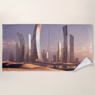 Toalha De Praia Arranha-céus Surreais Futuristas Em Paisagem Desér