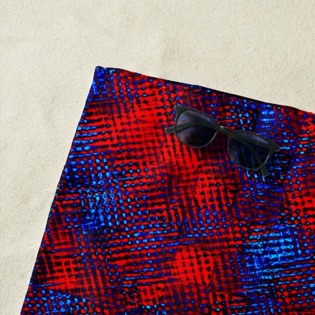 Toalha De Praia Arranhões vermelhos e azuis cruzados em quadrados  (In Situ)