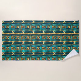 Toalha De Praia Art Deco Geometric Arrows, Gold and Turquoise