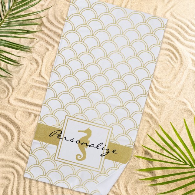 Toalha De Praia Art Deco Ocean Wave Patten Dourada Glitter Seacava (Criador carregado)