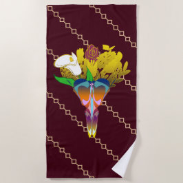 Toalha De Praia Art Deco Vase with Golden Flowers