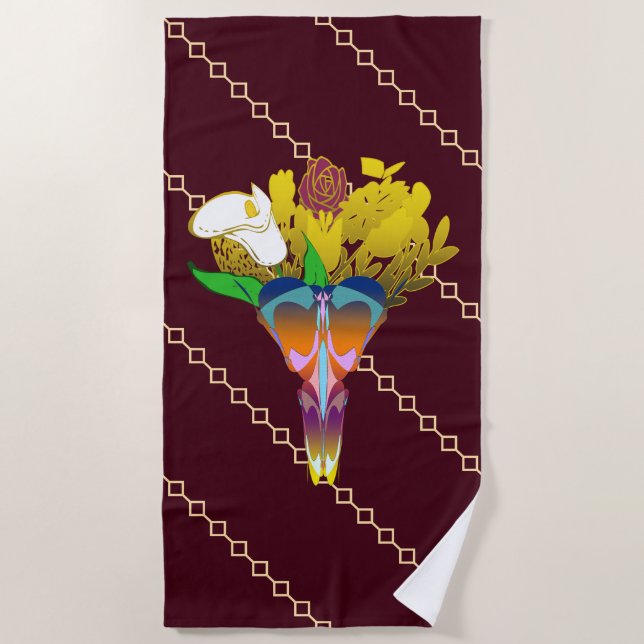 Toalha De Praia Art Deco Vase with Golden Flowers (Frente)