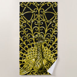 Toalha De Praia Art Nouveau Dourado Peacock