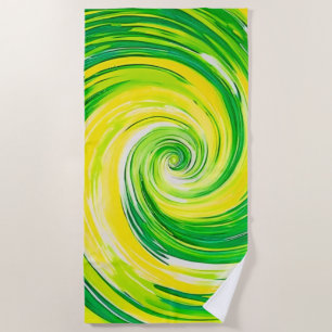 Toalha De Praia Arte Abstrata Espiral Verde Amarelo