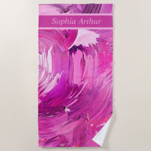 Toalha De Praia Arte Abstrata Monograma Roxo Rosa