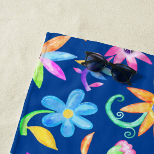 Toalha De Praia Arte Azul Colorida Brilhante Personalizada