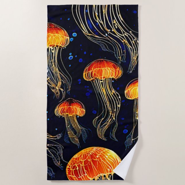 Toalha De Praia Arte de águas-vivas oceânicas brilhante (Frente)