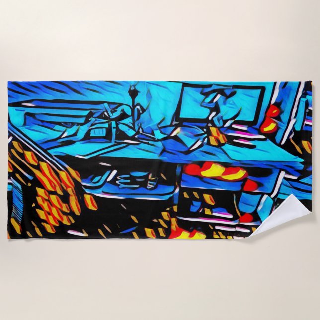 Toalha De Praia Arte de Almoço do Espaço de Trabalho (Frente)