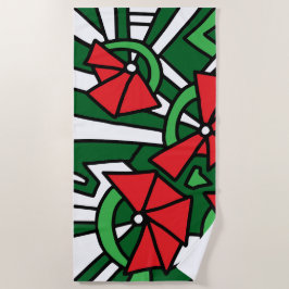 Toalha De Praia Arte de Arroz das Flores Vermelhas