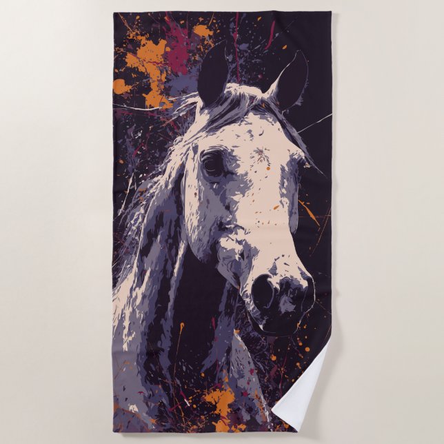 Toalha De Praia Arte de Cavalo Branco – Design Moderno de Salpicos (Frente)