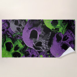 Toalha De Praia Arte de Caveira – Design Grunge Roxo e Verde